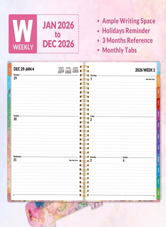 SUNEE 2026 Weekly and Monthly Planner - from January 2026 - December 2026, Daily Agenda Planner with Monthly Tab, Flexible Cover, Note Pages, Pockets, Bookmark, Spiral Binding, Pink Marble, 8.5"x11" - Image 3
