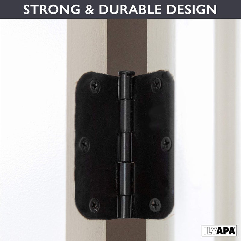 Ilyapa 18 Pack Matte Black Interior Door Hinges, 3.5 x 3.5 Inch Matte Black Hinges for Doors, Closets, Bathrooms - 3 1/2 with 5/8 Inch Radius Corners - Image 4