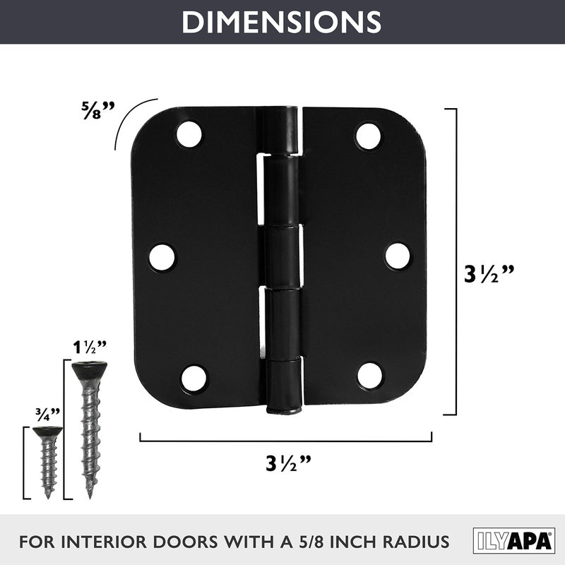 Ilyapa 18 Pack Matte Black Interior Door Hinges, 3.5 x 3.5 Inch Matte Black Hinges for Doors, Closets, Bathrooms - 3 1/2 with 5/8 Inch Radius Corners - Image 2