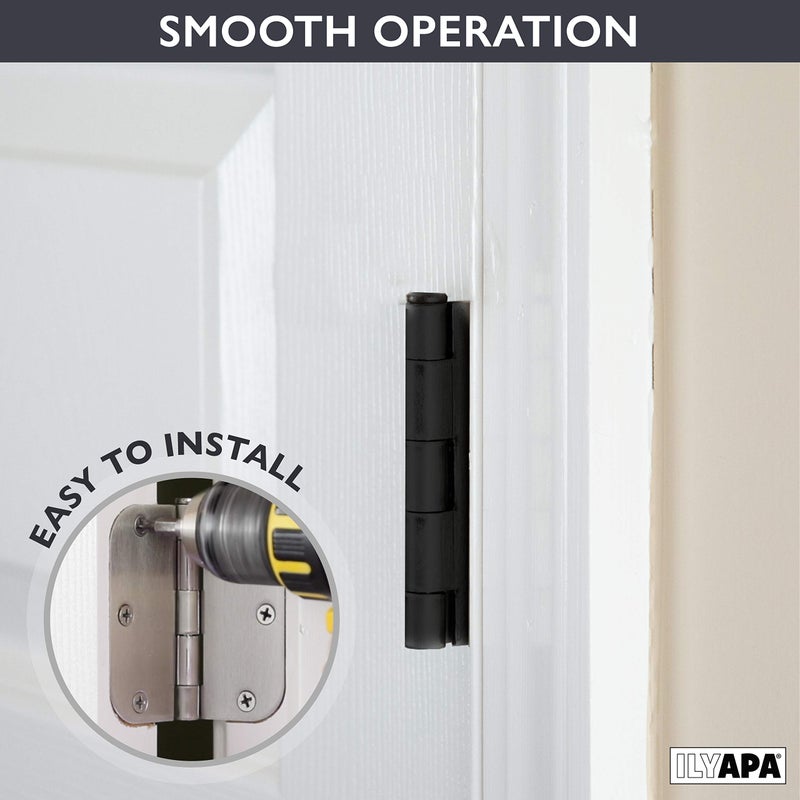 Ilyapa 18 Pack Matte Black Interior Door Hinges, 3.5 x 3.5 Inch Matte Black Hinges for Doors, Closets, Bathrooms - 3 1/2 with 5/8 Inch Radius Corners - Image 5