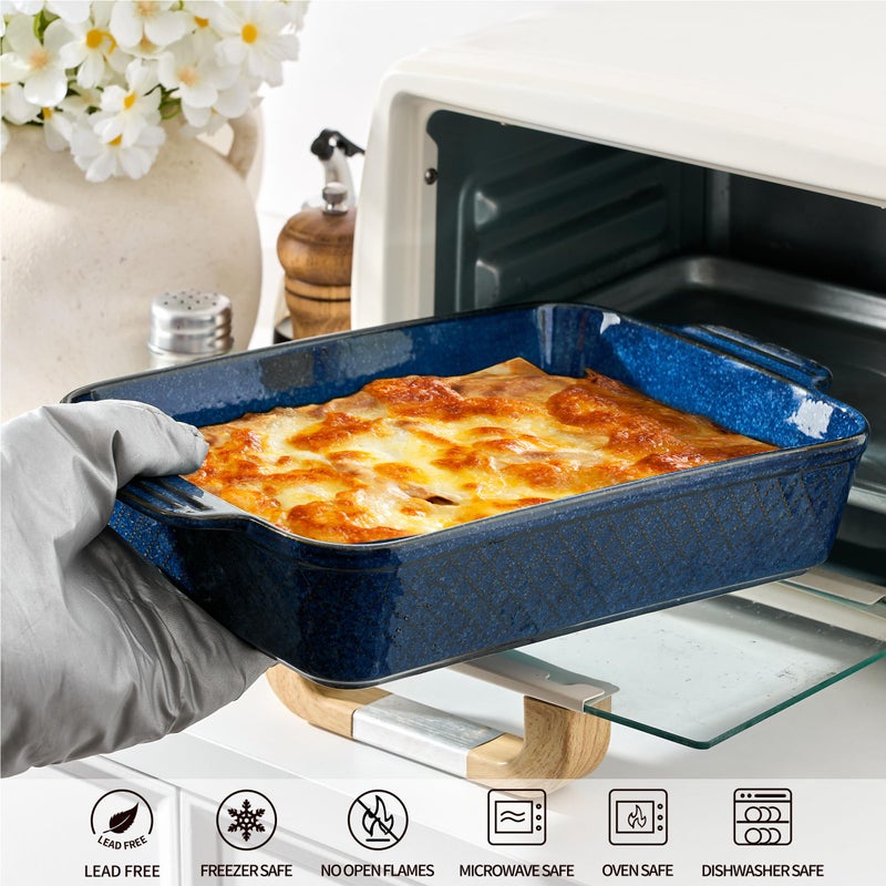 Jemirry Ceramic Baking Dish Set of 3, Casserole Dishes for Oven, Square Porcelain Bakeware Set with Handles, Lasagna Baking Pan for Cooking, Perfect for Baking and Serving, Housewarming, Halloween, Thanksgiving, Christmas, New Year- Blue - Image 2