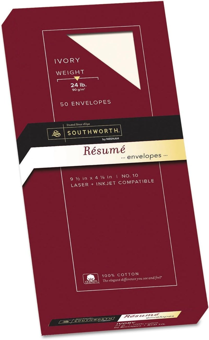 Southworth منتجات شركة ساوثوورث أظرف السيرة الذاتية ليزر/حبر رقم 10 24 رطل 50PK عاجي بيعت كصندوق واحد - Image 1