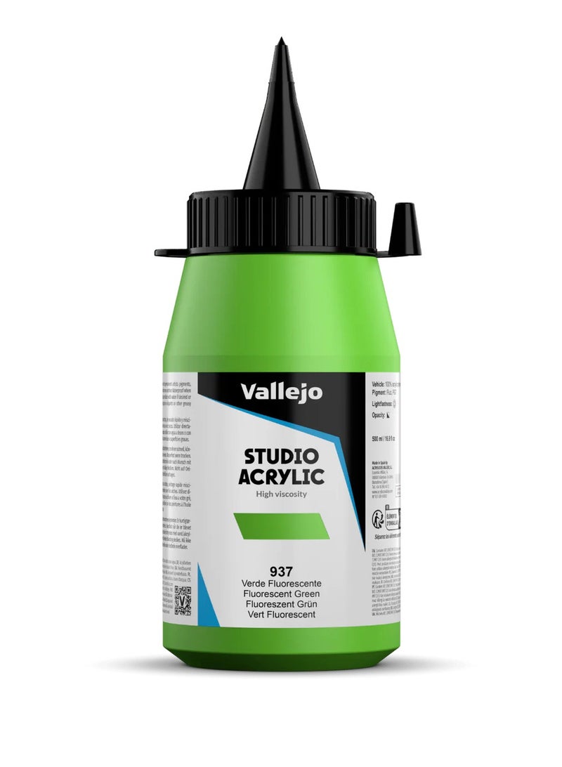 ألوان أكريليك فلورسنت احترافية للفنانين والاستوديوهات - أخضر فلورسنت، لون غنيّ ونابض بالحياة على القماش والخشب - 500 مل