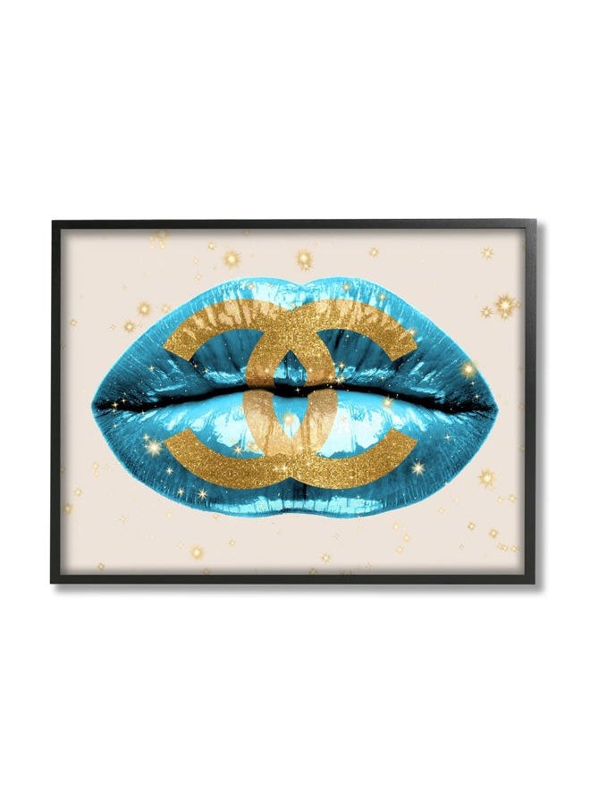 Stupell Industries - Designer Fashion Logo Lustrous Blue Lipstick Lips, Design by Madeline Blake - Image 1