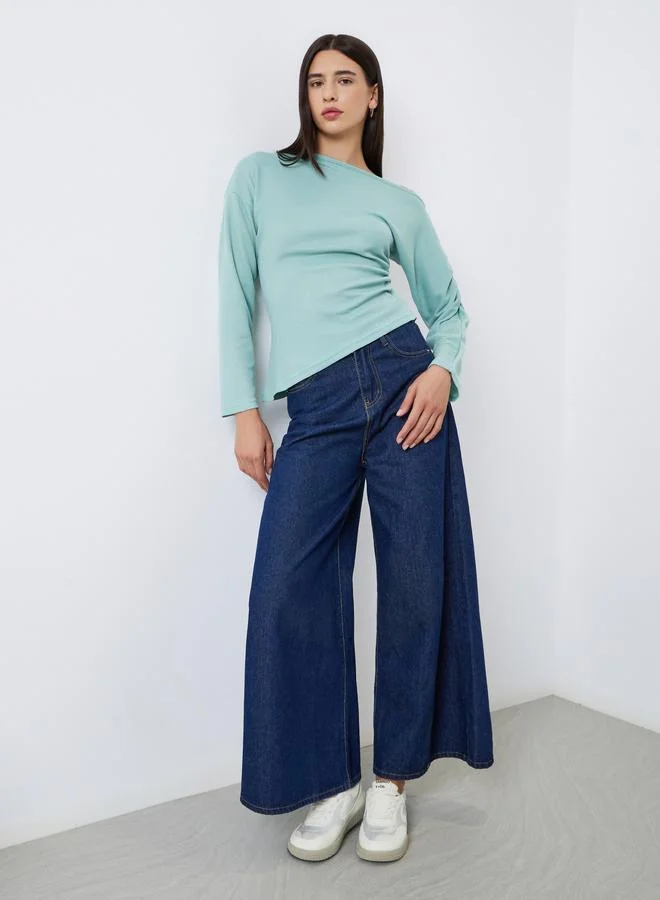 Styli Styli Mint Green Ruched Long Sleeve Top