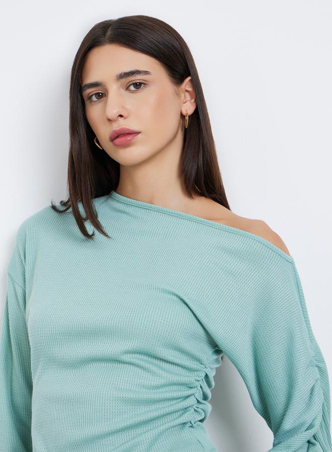 Styli Mint Green Ruched Long Sleeve Top - Image 1