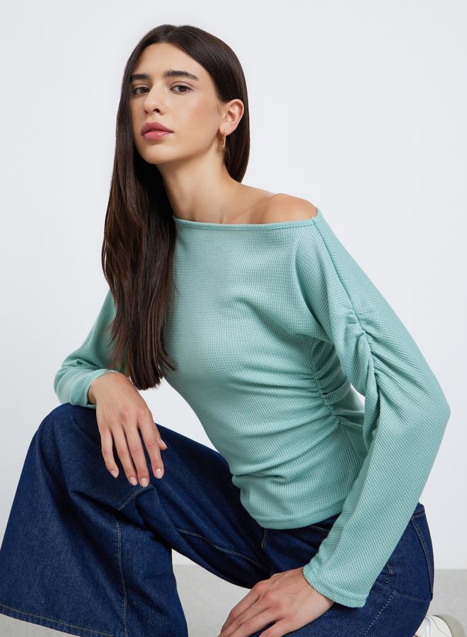 Styli Mint Green Ruched Long Sleeve Top - Image 3