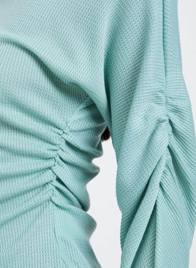 Styli Styli Mint Green Ruched Long Sleeve Top