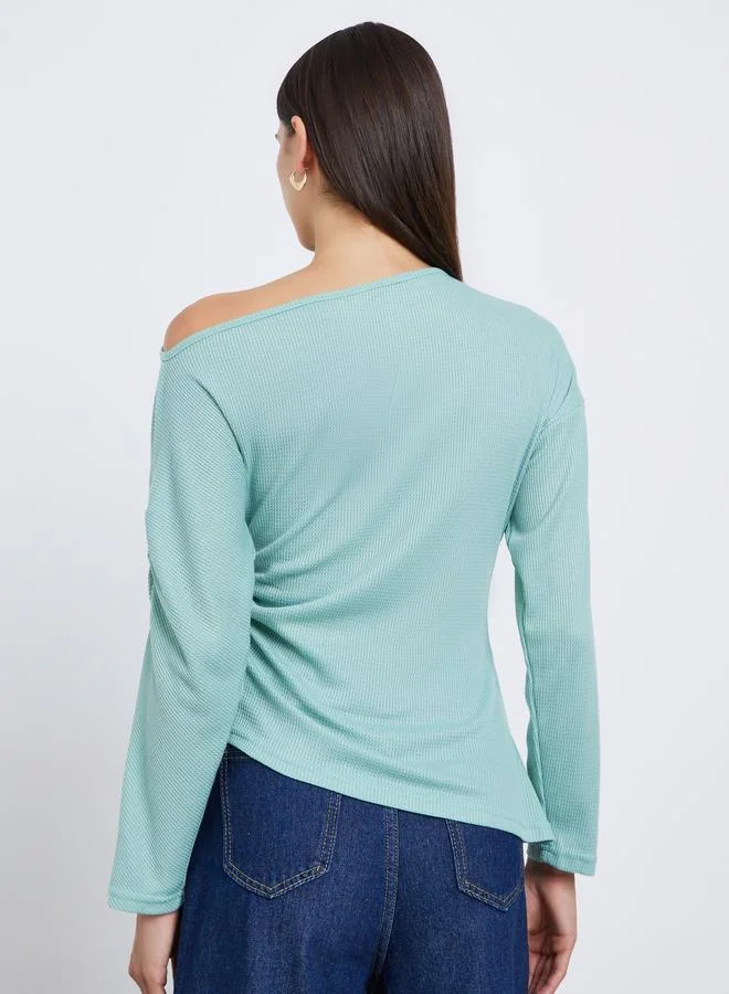 Styli Styli Mint Green Ruched Long Sleeve Top