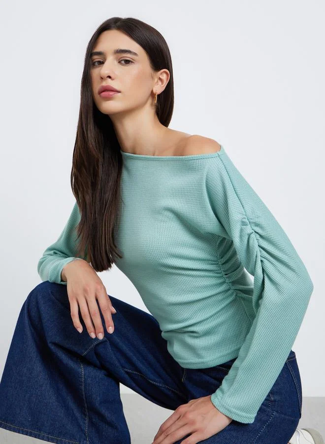 Styli Styli Mint Green Ruched Long Sleeve Top