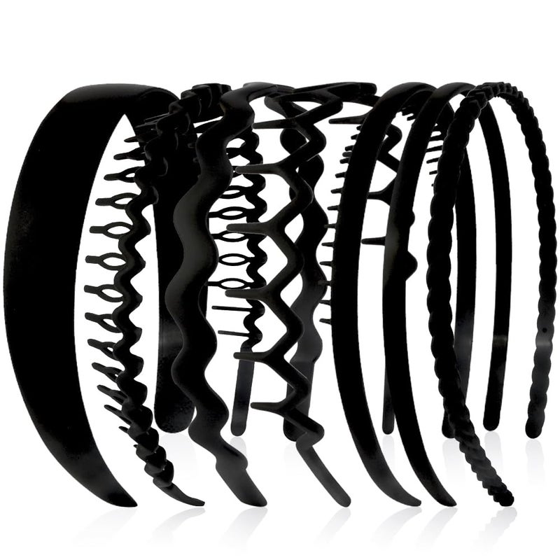 AHONEY 7 Pack Black Headbands for Women Mens Headbands with Teeth Non Slip Hairbands for Womens Hair Accessories Comb Headband Diademas Para Mujer Black
