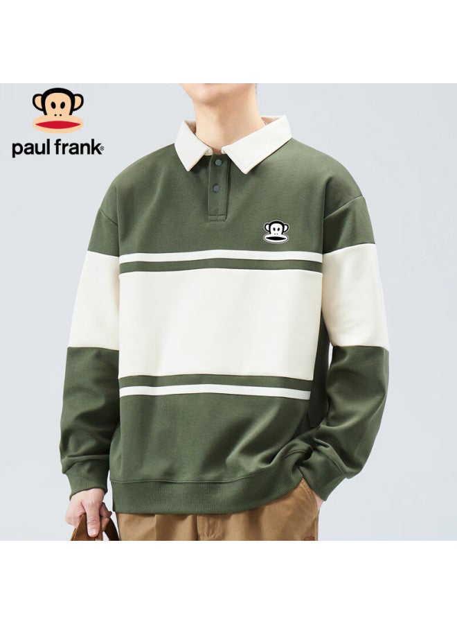 Paul Frank Men's Sweatshirt Spring And Autumn American Style Striped Loose Polo Shirt Men's Collar Top Green 3XL - Image 4
