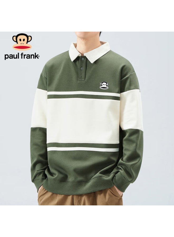 Paul Frank Men's Sweatshirt Spring And Autumn American Style Striped Loose Polo Shirt Men's Collar Top Green 3XL - Image 2