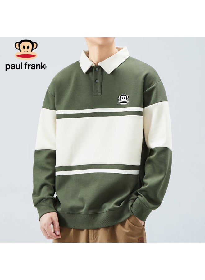 Paul Frank Men's Sweatshirt Spring And Autumn American Style Striped Loose Polo Shirt Men's Collar Top Green 3XL - Image 1