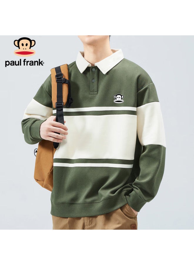 Paul Frank Men's Sweatshirt Spring And Autumn American Style Striped Loose Polo Shirt Men's Collar Top Green 3XL - Image 3