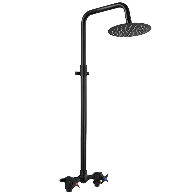 Aolemi Outdoor Shower Kit - Double Handle Exposed Shower with 8 Inch Rainfall Shower Head - Adjustable Height - Matte Black - Image 1