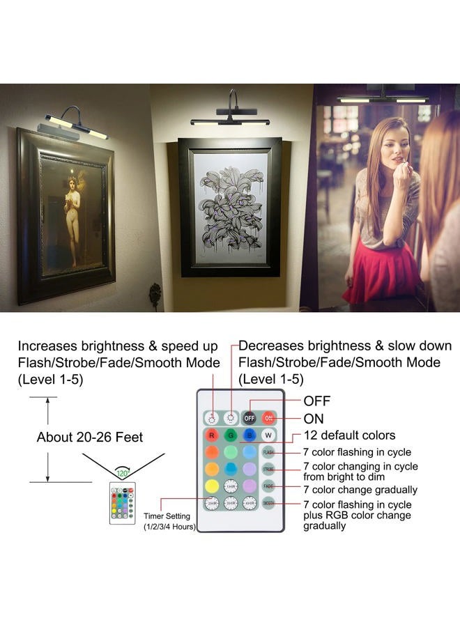 LUXSWAY Picture Lights Rechargeable,Painting Light for Picture with Aluminum Finish,Upgrade 12 Color Changing Art Lights with Timer for Display,Dart Board Lighting-Black - Image 4