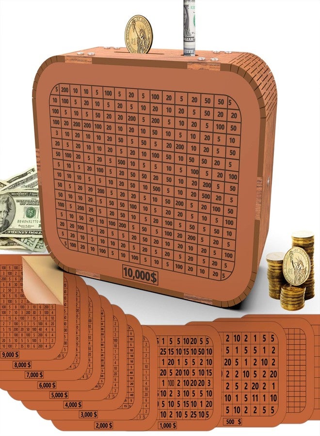 CYANLUX Money Saving Box, Cash Vault Wooden Savings Challenge Box for 10,000 5000 3000 1000 Dollar Target, DIY Puzzle Cash Saver Box Reusable Money Box with Counter Coin Bank for Adults Kids Boys Girls - Image 1