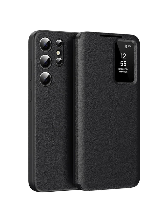 Samsung Galaxy S25 Ultra Case Smart View, Wallet Case with Clear S View, Flip Folio Leather Protective Cover for Samsung S25 Ultra 5G, Premium View Cover with Clear Time Window Case