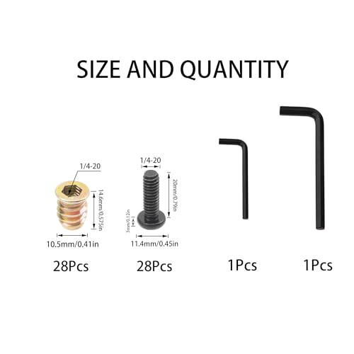 Rrina 28 Sets 1/4-20 x 25/32" Furniture Screw Nut Threaded Wood Inserts Bolt Fastener Connector Hex Socket Drive 1/4-20 x 19/32" Screw-in Nuts - Image 2