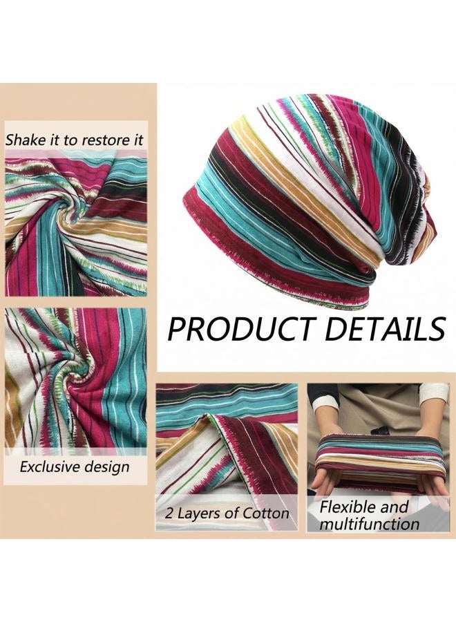 JarseHera Womens Slouchy Beanie Cotton Chemo Caps Cancer Headwear Hats Turban, 1 Pair,stripe B, One size - Image 3