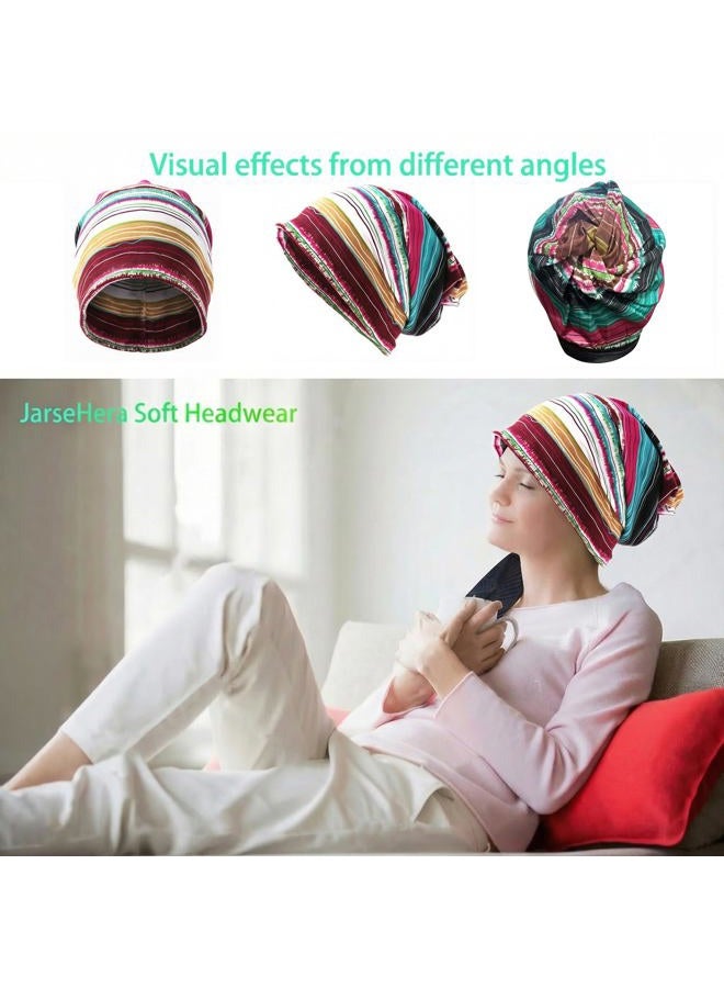 JarseHera Womens Slouchy Beanie Cotton Chemo Caps Cancer Headwear Hats Turban, 1 Pair,stripe B, One size - Image 2