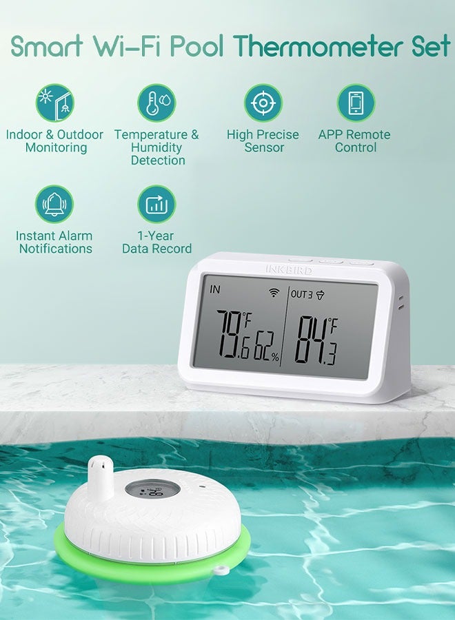 INKBIRD INKBIRD 2nd-Gen Floating Pool Thermometer with IBS-M2 Wi-Fi Gateway Combo Wireless Swimming Pool Thermometer Set Phone App Control 9-Channel Monitoring for Swimming Pools Hot Tubs Spas Ponds Aquariums - Image 2