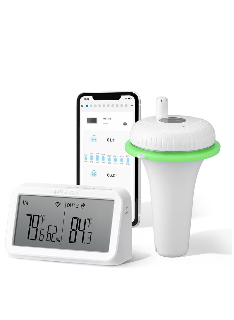 INKBIRD INKBIRD 2nd-Gen Floating Pool Thermometer with IBS-M2 Wi-Fi Gateway Combo Wireless Swimming Pool Thermometer Set Phone App Control 9-Channel Monitoring for Swimming Pools Hot Tubs Spas Ponds Aquariums - Image 1