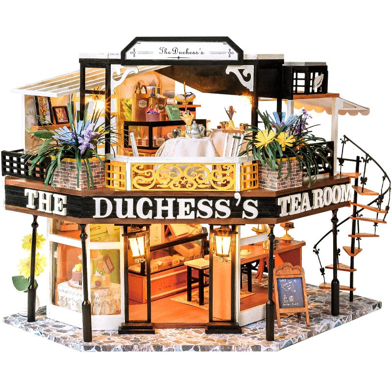 CUTEBEE Dollhouse Miniature with Furniture DIY Wooden Dollhouse Kit Plus Dust Proof Creative Room Idea The Duchesss Tea Room - Image 3