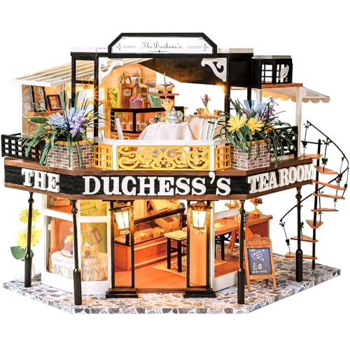 CUTEBEE Dollhouse Miniature with Furniture DIY Wooden Dollhouse Kit Plus Dust Proof Creative Room Idea The Duchesss Tea Room - Image 1