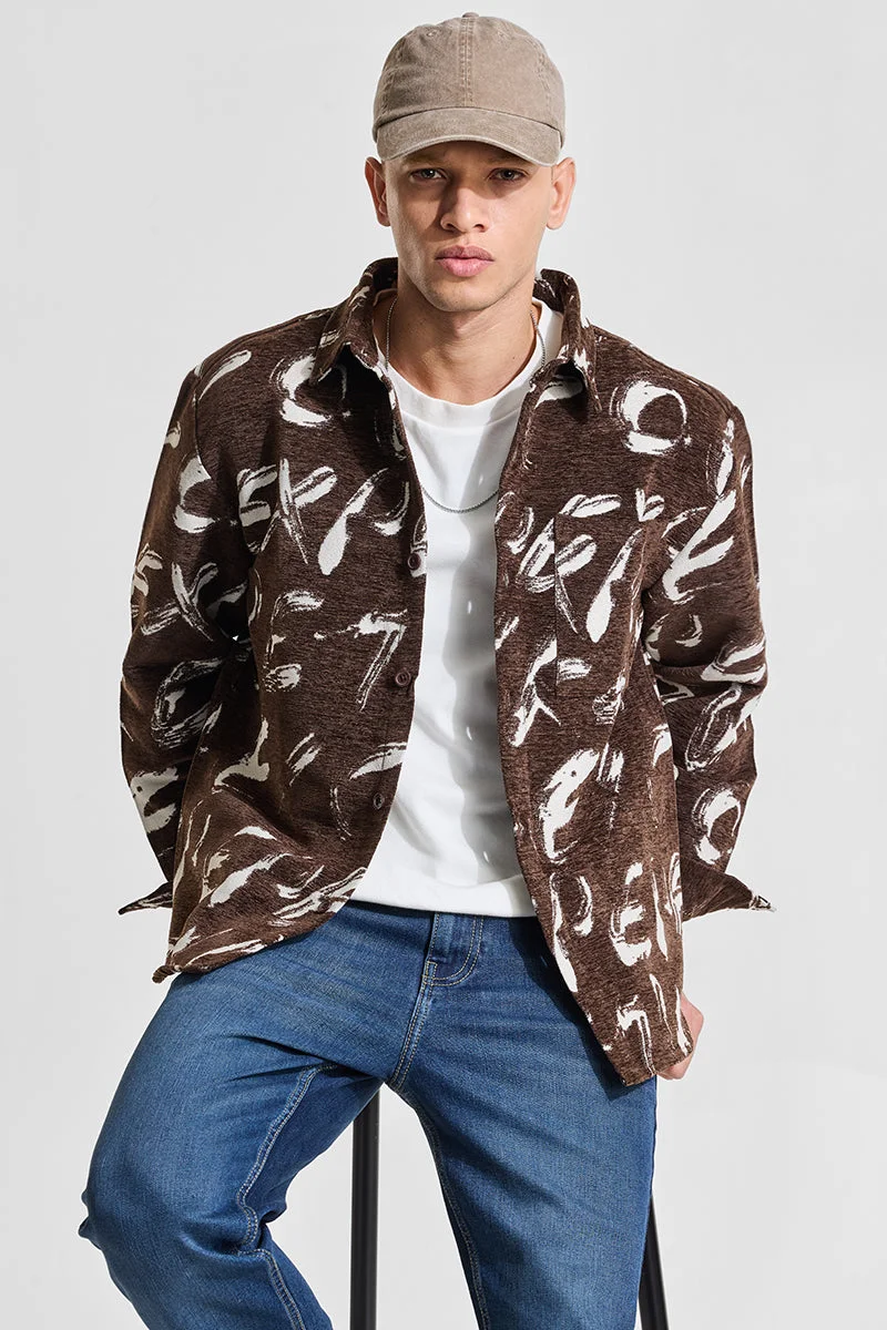 SNITCH Brown Abstract Relaxed Fit Overshirt