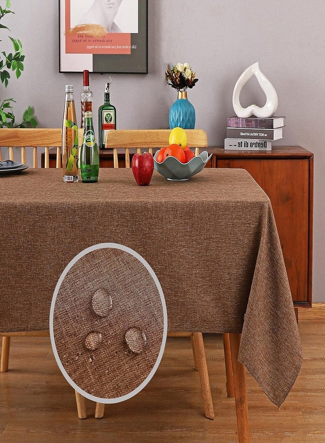 MikiUp Faux Linen Tablecloth - Slubby Textured Weaves Table Cloth for Rectangle Tables, Wrinkle Free Washable Fabric Table Cover for Dining, Farmhouse Outside, Brown 60 x 84 Inch - Image 1