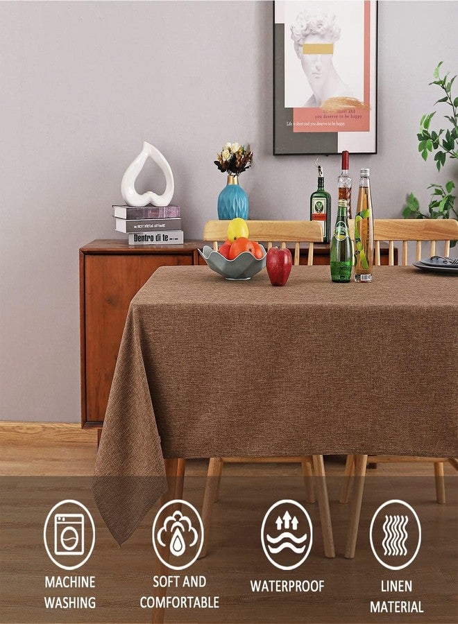 MikiUp Faux Linen Tablecloth - Slubby Textured Weaves Table Cloth for Rectangle Tables, Wrinkle Free Washable Fabric Table Cover for Dining, Farmhouse Outside, Brown 60 x 84 Inch - Image 3
