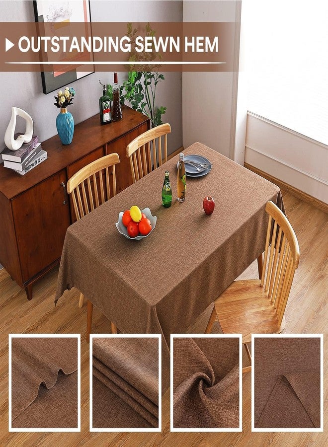 MikiUp Faux Linen Tablecloth - Slubby Textured Weaves Table Cloth for Rectangle Tables, Wrinkle Free Washable Fabric Table Cover for Dining, Farmhouse Outside, Brown 60 x 84 Inch - Image 2
