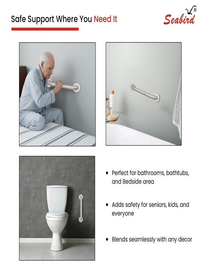 SEABIRD Grab Bar 12-Inch Matt Finish Stainless Steel | Durable Bathroom Safety Handle for Seniors & Disabled | Anti-Slip Wall-Mounted Support Bar - Image 4
