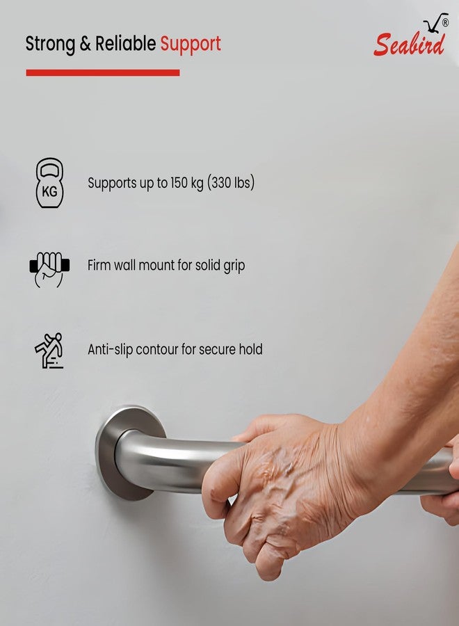 SEABIRD Grab Bar 12-Inch Matt Finish Stainless Steel | Durable Bathroom Safety Handle for Seniors & Disabled | Anti-Slip Wall-Mounted Support Bar - Image 5