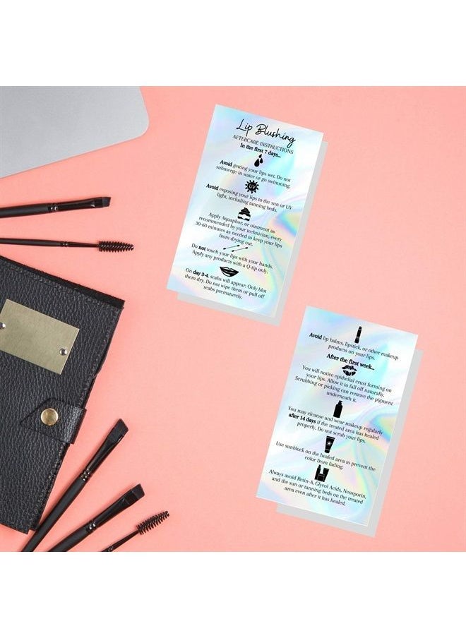 Boutique Marketing LLC - Lip Blush Aftercare Instructions Card | 50 Pack | 2x3.5inch inches Business Card Size | Lip Glow Lip Blush PMU Lip Tint Lip Tattoo | Holographic Look Design, silver, rainbow, hol - Image 1