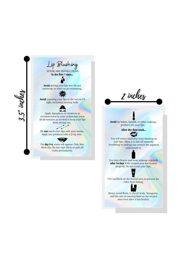 Boutique Marketing LLC - Lip Blush Aftercare Instructions Card | 50 Pack | 2x3.5inch inches Business Card Size | Lip Glow Lip Blush PMU Lip Tint Lip Tattoo | Holographic Look Design, silver, rainbow, hol - Image 1
