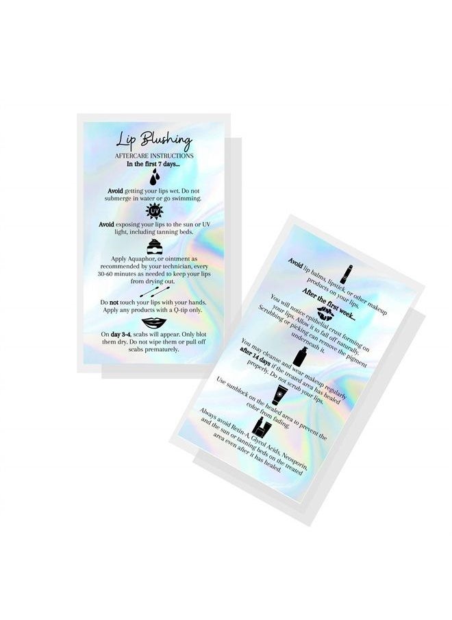 Boutique Marketing LLC - Lip Blush Aftercare Instructions Card | 50 Pack | 2x3.5inch inches Business Card Size | Lip Glow Lip Blush PMU Lip Tint Lip Tattoo | Holographic Look Design, silver, rainbow, hol - Image 1