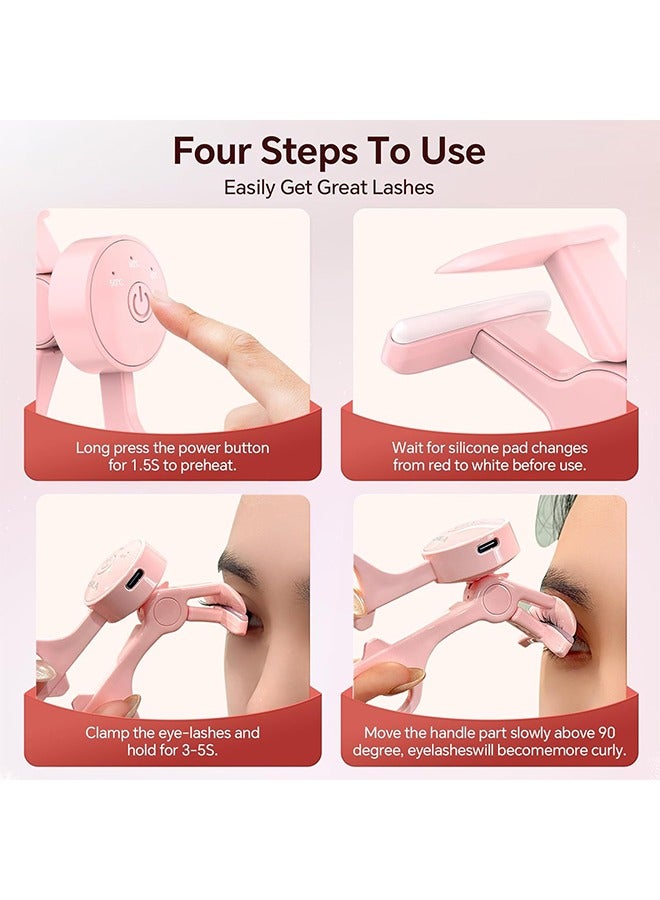 general Heated Eyelash Curler with 3 Heating Modes Anti-Burn C Curl Lash Curler Fast Heat Up Within 10s Rechargeable Electric Eyelash Curler with Type-C 24 Hours Long Lasting Classical Design (Pink) - Image 4