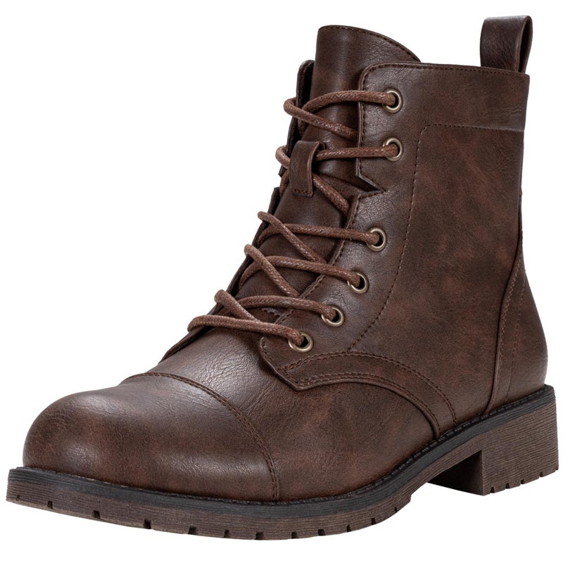 Vepose Women's Ankle Boots Lace up, Flat Fashion Combat Booties Low Heel, 910 - Coffee, Size 8 US (CJY910 Coffee 08) - Image 1