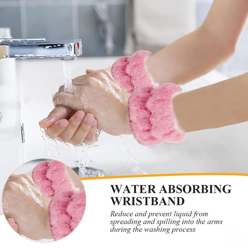 M'AYCREATE MAYCREATE® Skincare Headband for Women & Wrist Band for Face Wash 3pcs Combo, Cute Facial Makeup Hair Band and Wrist Bands Towel, Bear Ears Face Wash Spa Headband for Women Girls - Pink - Image 4