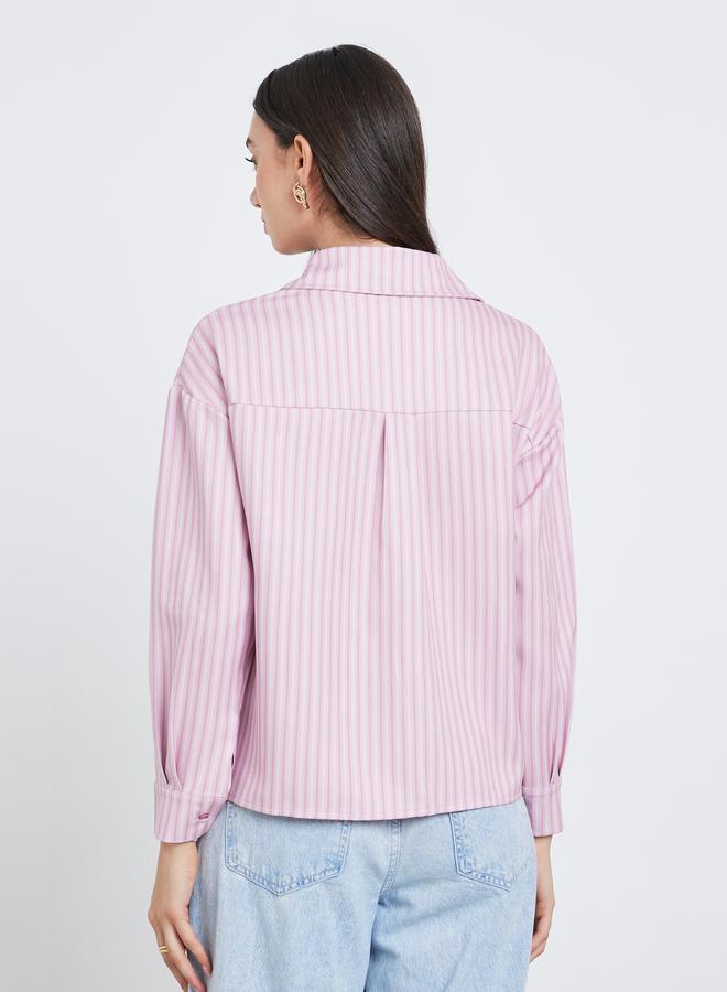 Styli Pink Striped Shirt with Flap Pocket - Image 4