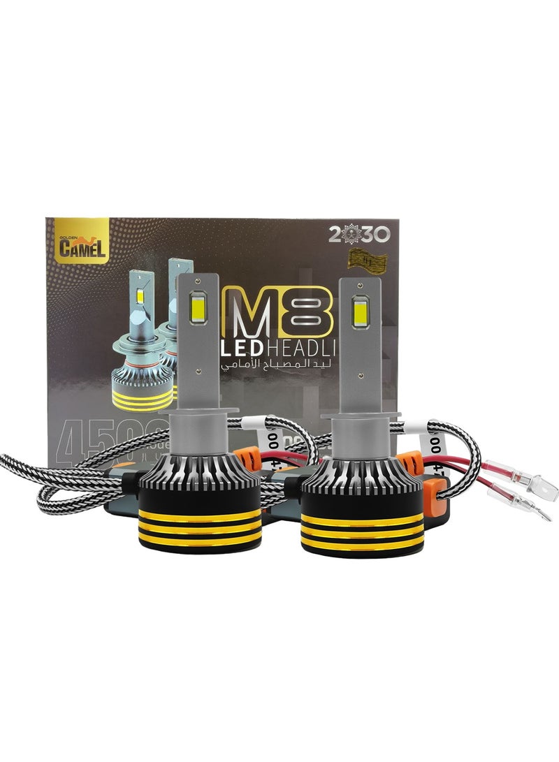 جولدن كامل Golden Camel M8 Pro H1 LED Headlight Bulb 120W 30000LM IP65 Waterproof 6500K Cool White Light with Aviation Aluminum Heat Sink 12V–24V DC Car LED Headlamp Conversion Kit (Set of 2) - Image 4