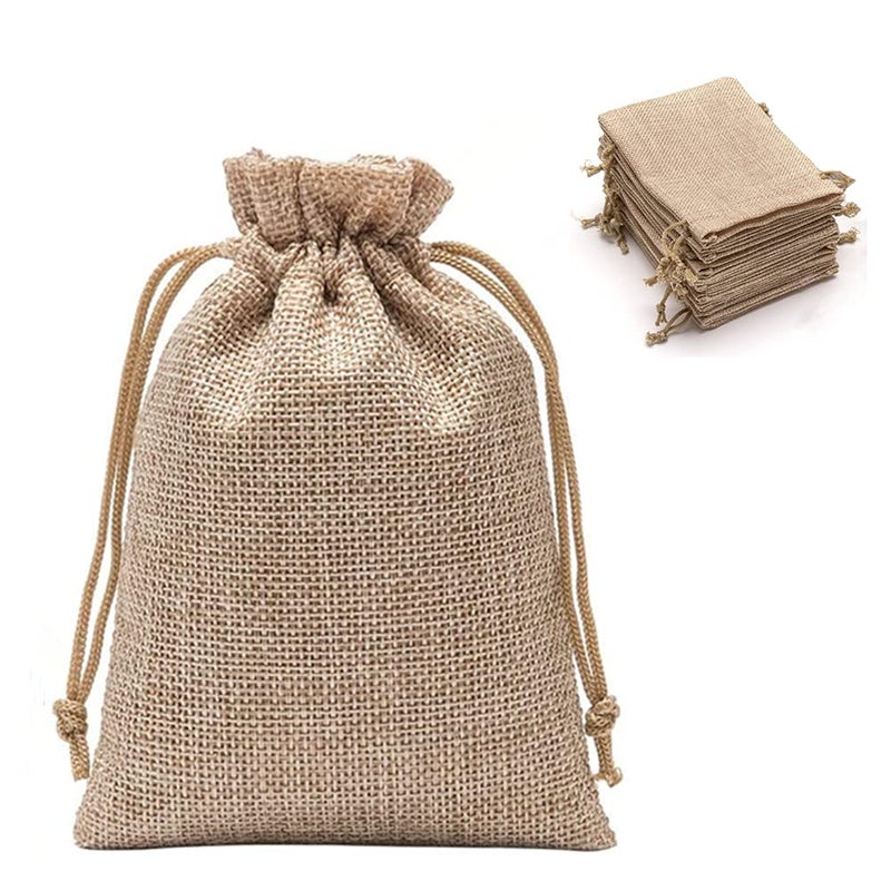 KUPOO 50pcs Burlap Gift Bags Wedding Hessian Jute Bags Linen Jewelry Pouches with Drawstring for Wedding Party,DIY Craft and Christmas (Natural, 3.9x5.5 Inch) - Image 1