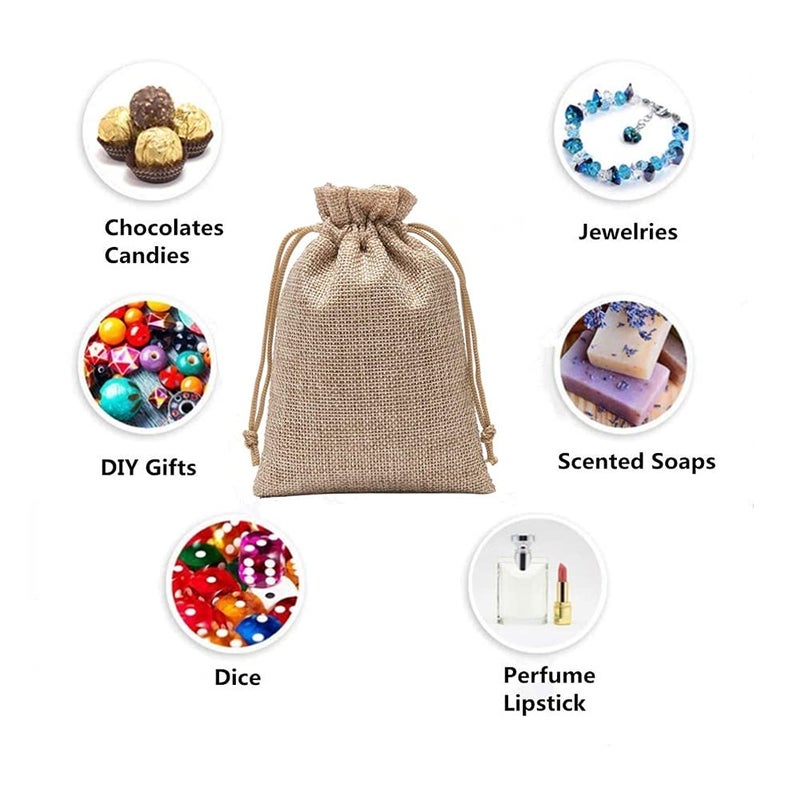 KUPOO 50pcs Burlap Gift Bags Wedding Hessian Jute Bags Linen Jewelry Pouches with Drawstring for Wedding Party,DIY Craft and Christmas (Natural, 3.9x5.5 Inch) - Image 3