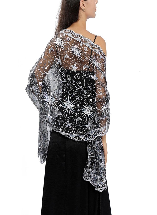 Ladiery Sequin Stars Moons Shawls and Wraps for Evening Dresses,Women sparkly Sheer Mesh Wedding Shawls for Evening Party - Image 1