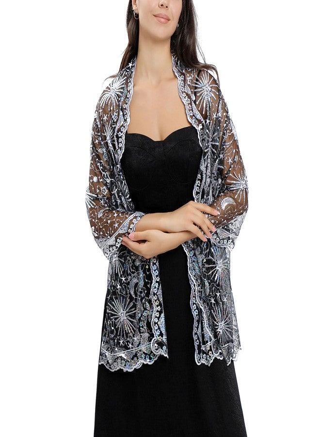 Ladiery Sequin Stars Moons Shawls and Wraps for Evening Dresses,Women sparkly Sheer Mesh Wedding Shawls for Evening Party - Image 2