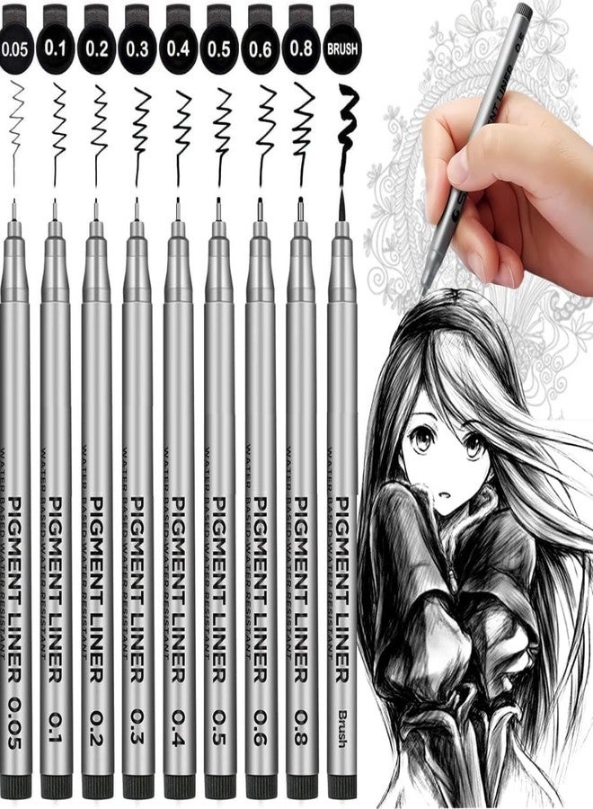 KRYTONE �Black Fineliners Fine Tip Mandala Art Pen Set of 9 Waterproof Pens for Calligraphy Doodle Architecture Drawing Sketching Writing Outliner for Artist Professionals - Image 1