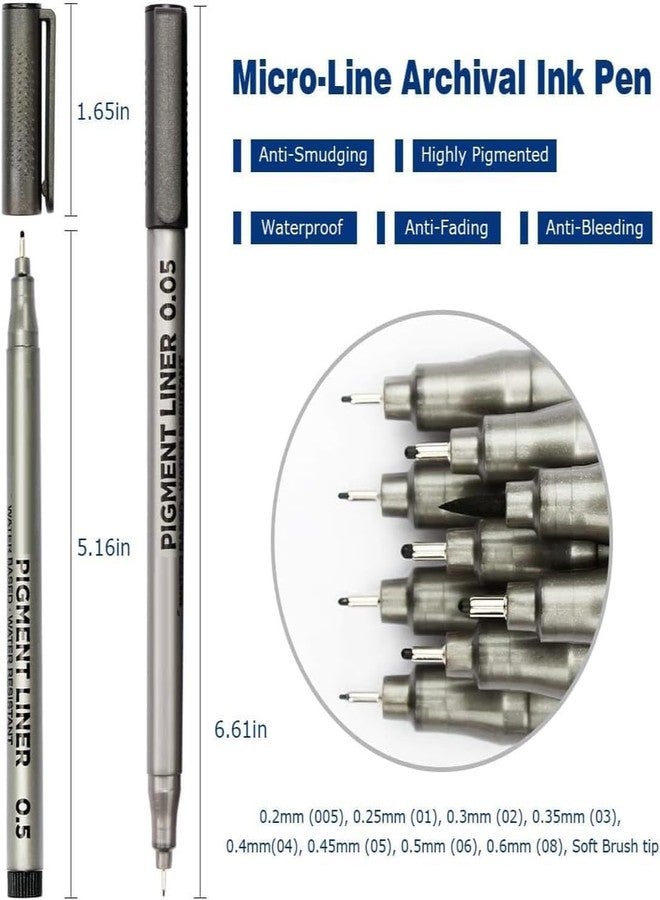 KRYTONE �Black Fineliners Fine Tip Mandala Art Pen Set of 9 Waterproof Pens for Calligraphy Doodle Architecture Drawing Sketching Writing Outliner for Artist Professionals - Image 2
